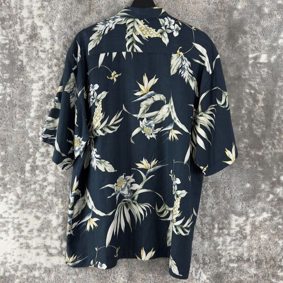 Tommy Bahama Mens Size L 100% Silk Tropical Button Shirt Navy Short Sleeve - Picture 5 of 9